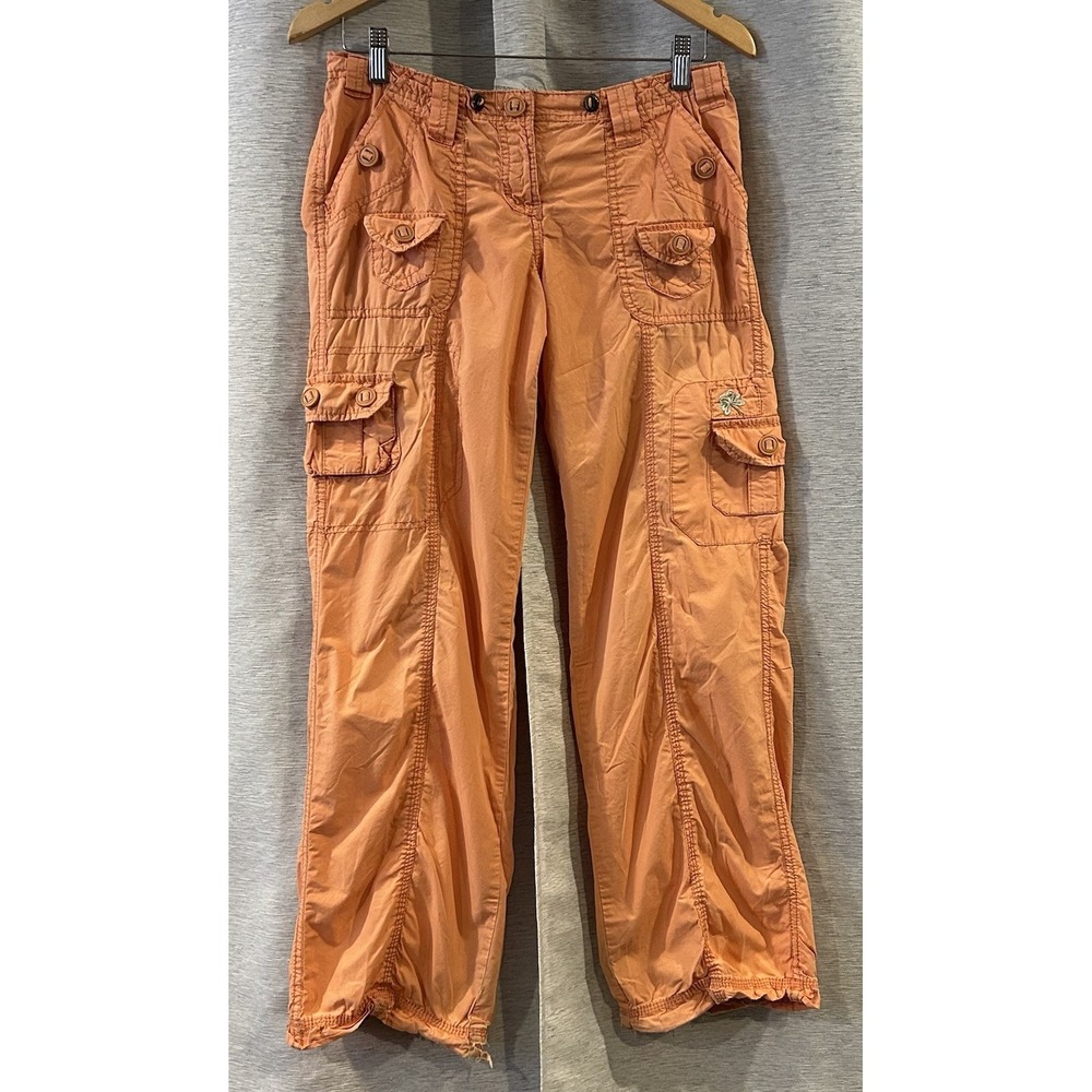 Vintage No Boundaries Y2K Cargo Pants Juniors 5‎ Floral Embroidered Orange